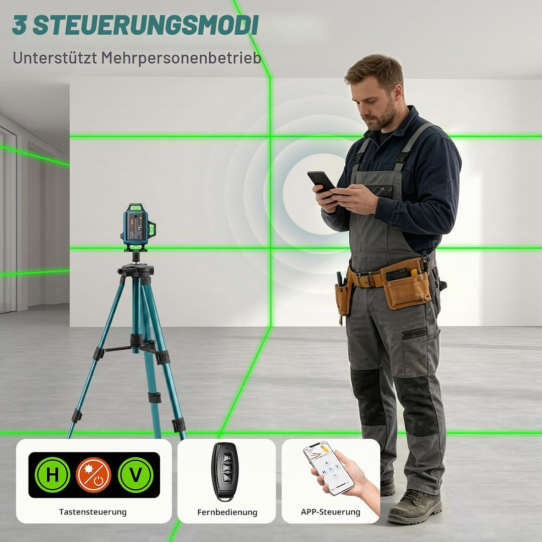 Kreuzlinienlaser Grün mit Stativ, 4 x 360 ° 16 Linien Laser Wasserwaage, Linienlaser Kreuzlaser Selb