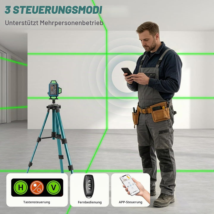 Kreuzlinienlaser Grün mit Stativ, 4 x 360 ° 16 Linien Laser Wasserwaage, Linienlaser Kreuzlaser Selb
