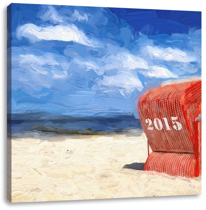 Pixxprint einsamer Strandkorb an der Nordsee, Format: 70x70 als Leinwandbild, 70x70