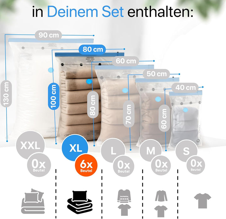 Vakuumbeutel für Bettdecken XL [6 Stück] (80x100 cm) - INKL. ETIKETTEN - grosse Vakuumbeutel für Bet
