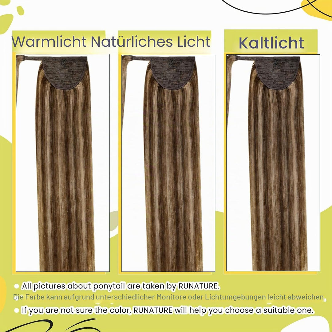 RUNATURE Echthaar Zopf Echte Haare Ponytail Extensions Echthaar Haar Pferdeschwanz Extensions Echtha