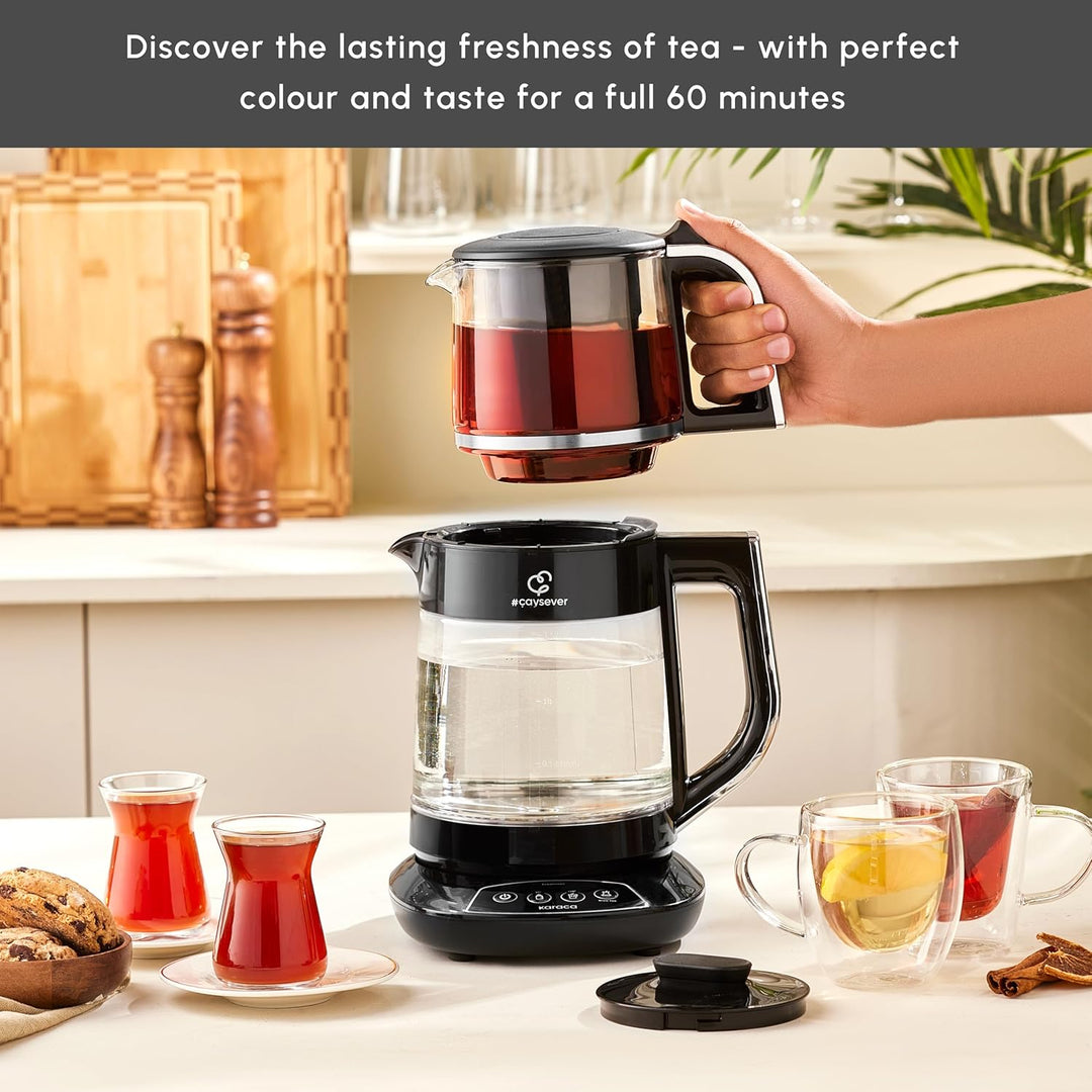 Karaca Caysever Maschine, Stahl, Chrome 1700 W, BPA-frei, 0,8 Lt Fassungsvermögen Glas-Teekanne, 1,5