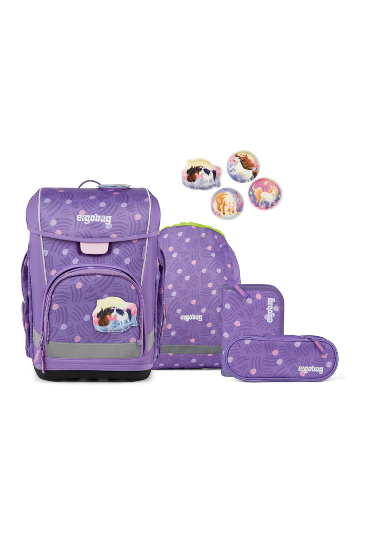 ergobag cubo Light Set ergonomischer Schulranzen, extra leicht, Set 5-teilig, 860 g Ponybäradies - L