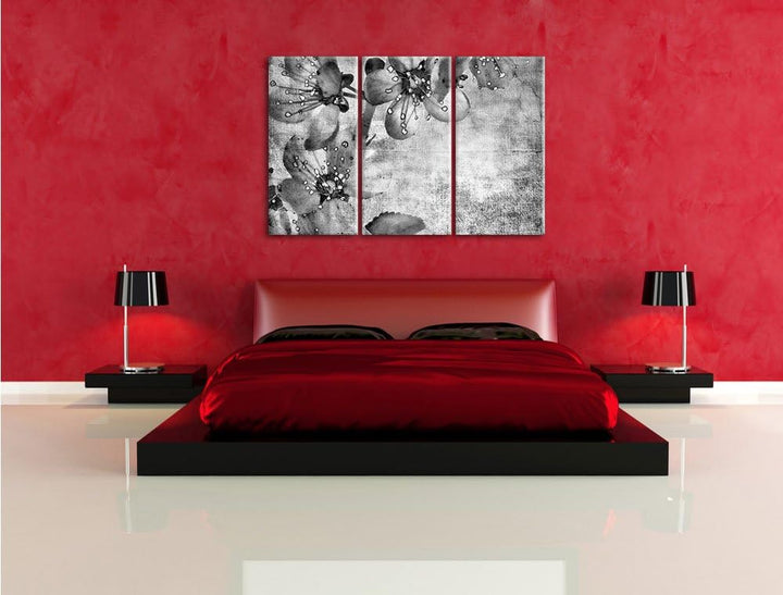 Pixxprint Monocrome, Durchsichtige Lila Blätter 3-Teiler Leinwandbild 120x80 Bild auf Leinwand