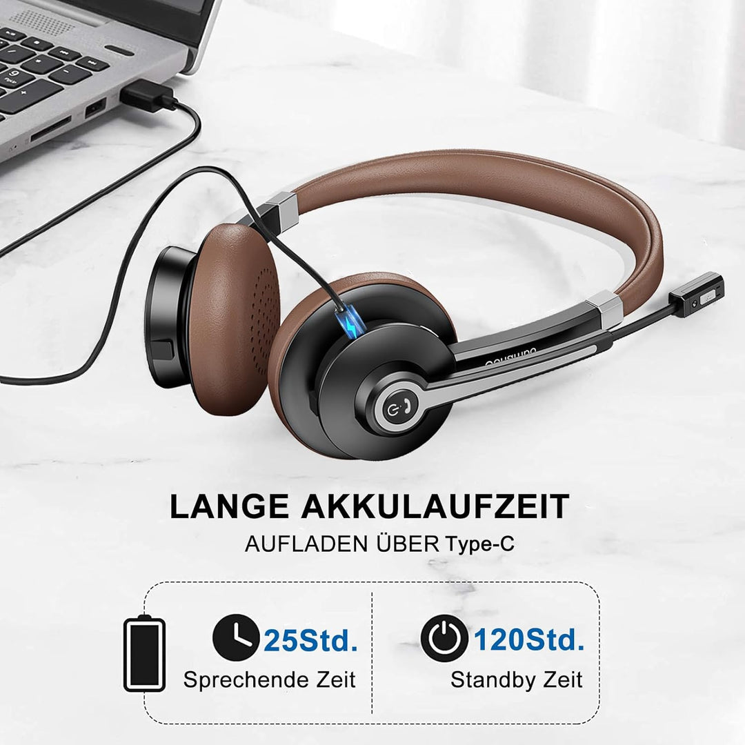 Conambo Bluetooth Headset mit Mikrofon,Kabelloses Headset mit Mikrofon mit HD Stereo Sound & 25 Stun