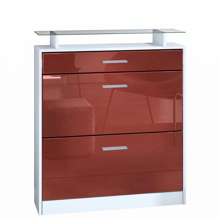 Vladon Schuhschrank Loret 89 x 104 x 23 cm Schuhkipper für 16 Paar Schuhe mit 1 Schublade, 1 Glasabl