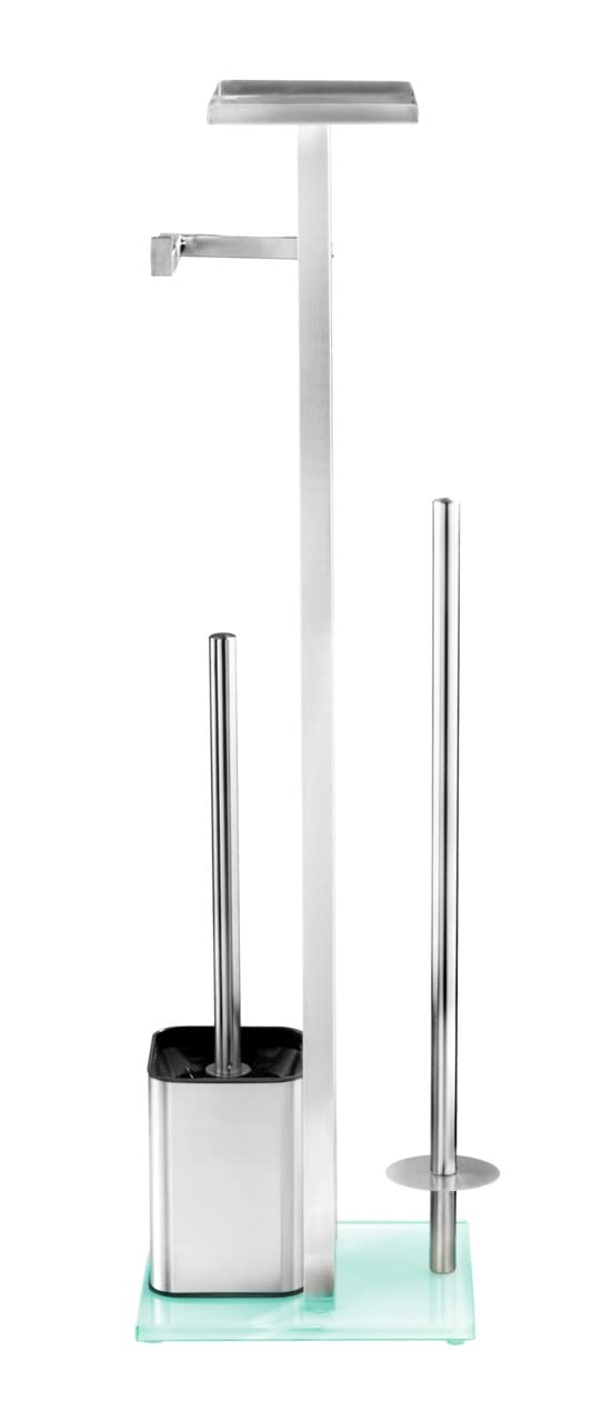 WENKO Stand WC-Garnitur Debar mit Ablage, aus mattiertem Edelstahl, Toilettenpapier- und WC-Bürstenh