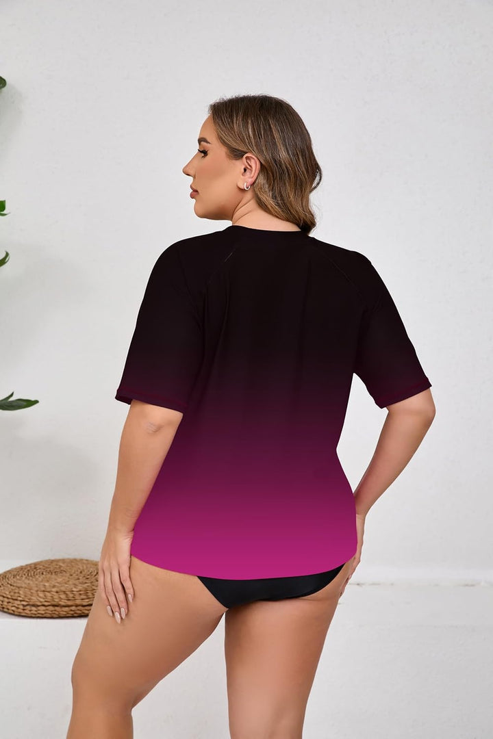 Halcurt UV Shirt Damen Übergrösse Rash Guard Kurzarm UPF 50+ Badeshirt UV Schutz Schwimmshirt Schnel
