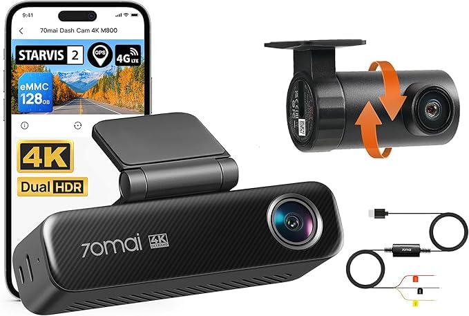 【70mai M800 Dashcam + UP03】 70mai M800 4K Dashcam Auto Vorne & Hinten, STARVIS 2 IMX678 Nachtsicht &