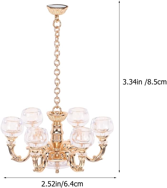 Toddmomy 2 Stück Mini Kronleuchter Puppenhaus, Elegante Miniatur Deckenleuchte in Gold, Massstabsget