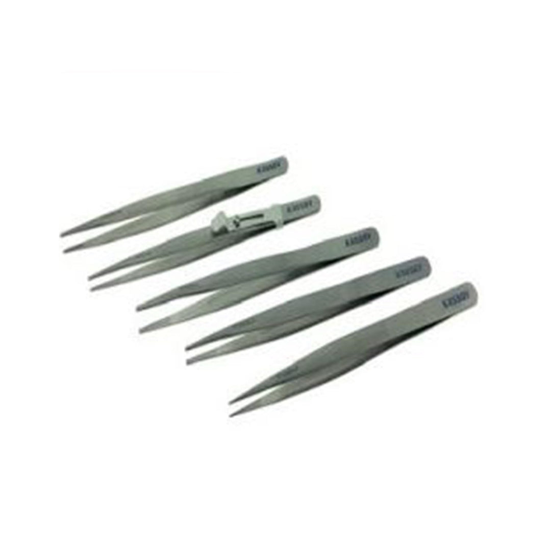 SELVA Kornzangen-Satz 5-teilig, aus Titan, fein, mittel, grob, Steinkornzange, gerillt, antimagnetis