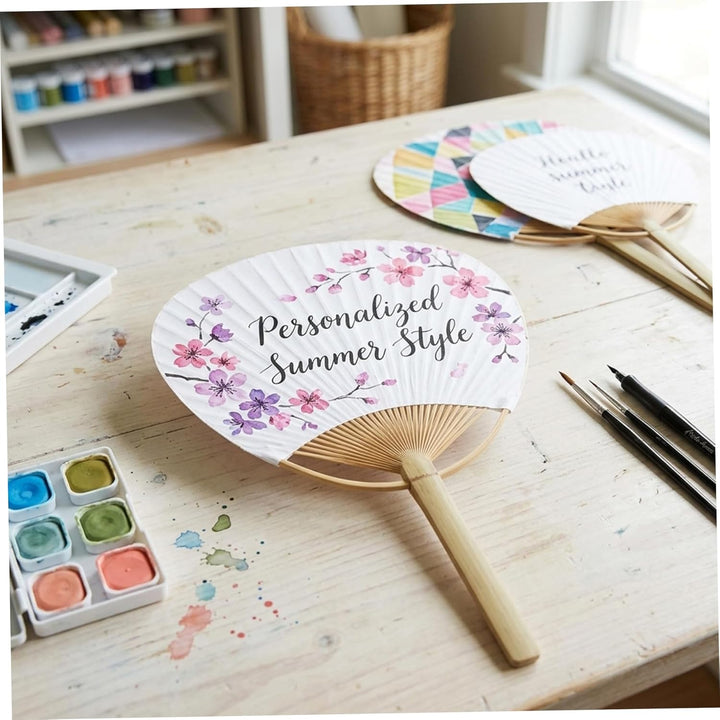 White Hand Fan - 10 Pack Elegant Paper Fan with Bamboo Handle Perfect for Wedding Favors Party Decor