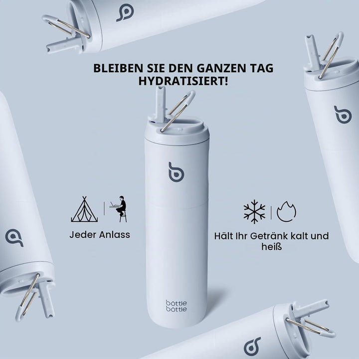 BOTTLE BOTTLE Isolierte Trinkflasche 680 ml(24oz) mit Strohhalm, Deckel und Griff für Sport, Reise,