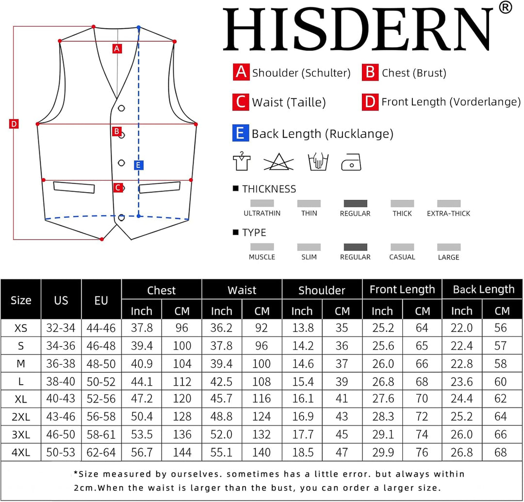 HISDERN Manner Formale Hochzeitsfeier Weste Baumwolle Plaid Kleid Anzug Weste für Herren Schwarz L,