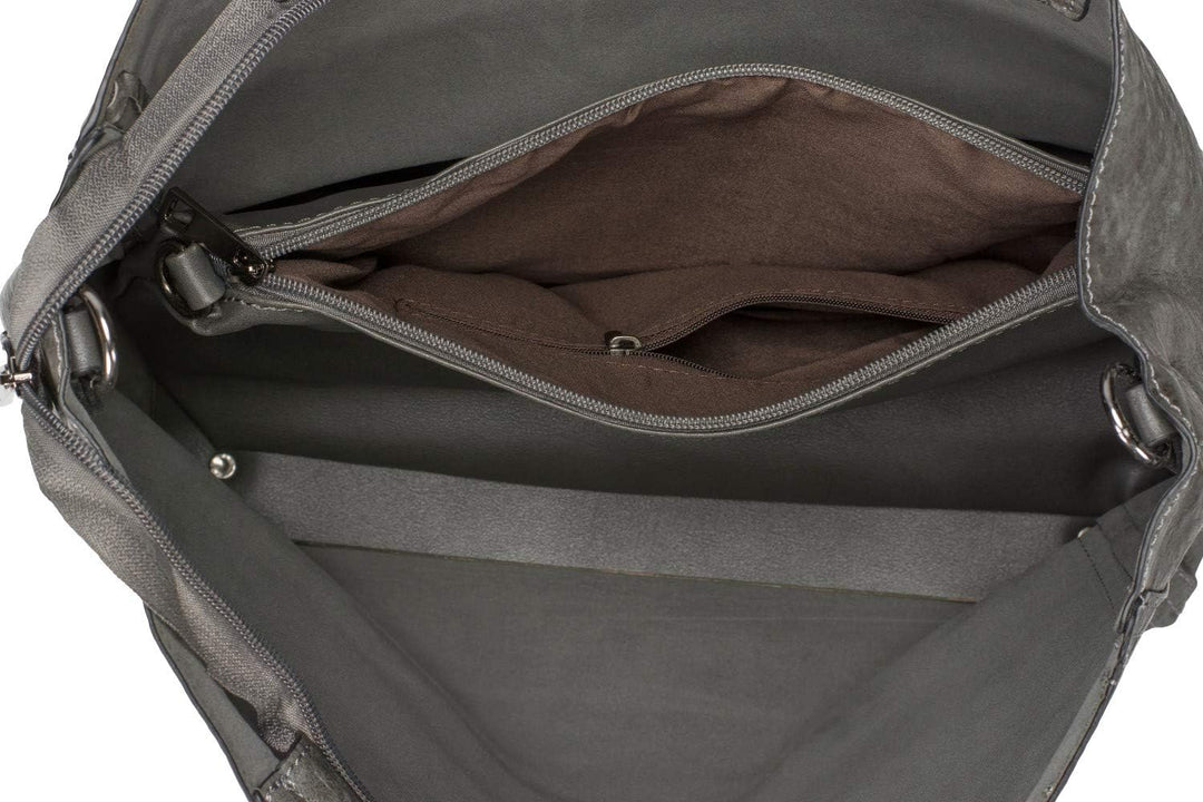 styleBREAKER Damen 2 in 1 Umhängetasche mit Nietengurt, geprägtes Kunstleder Vintage Look, Innentasc