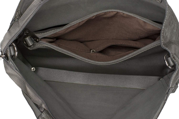 styleBREAKER Damen 2 in 1 Umhängetasche mit Nietengurt, geprägtes Kunstleder Vintage Look, Innentasc