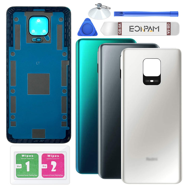 Eonpam Akkudeckel für Xiaomi Redmi Note 9S Rückseite Glas Original Backcover Back Glas Ersatz mit Re