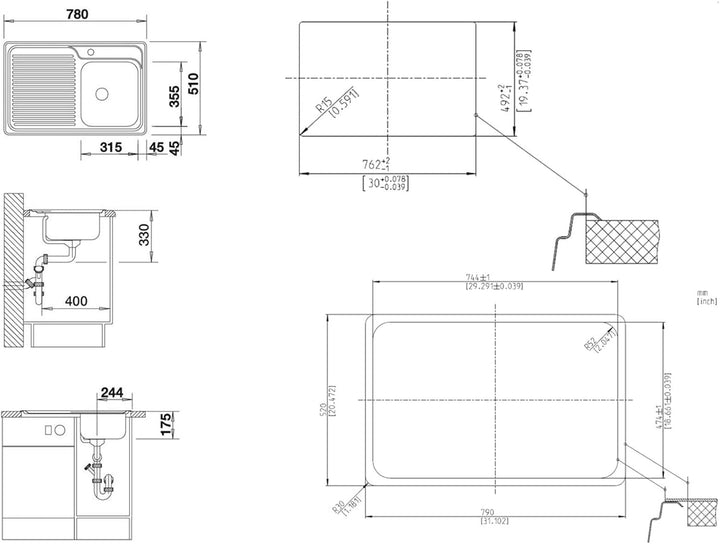 BLANCO CLASSIC 40 S | Edelstahl | Einbauart: Einbau von Oben | Hauptbecken links | ohne Ablauffernbe