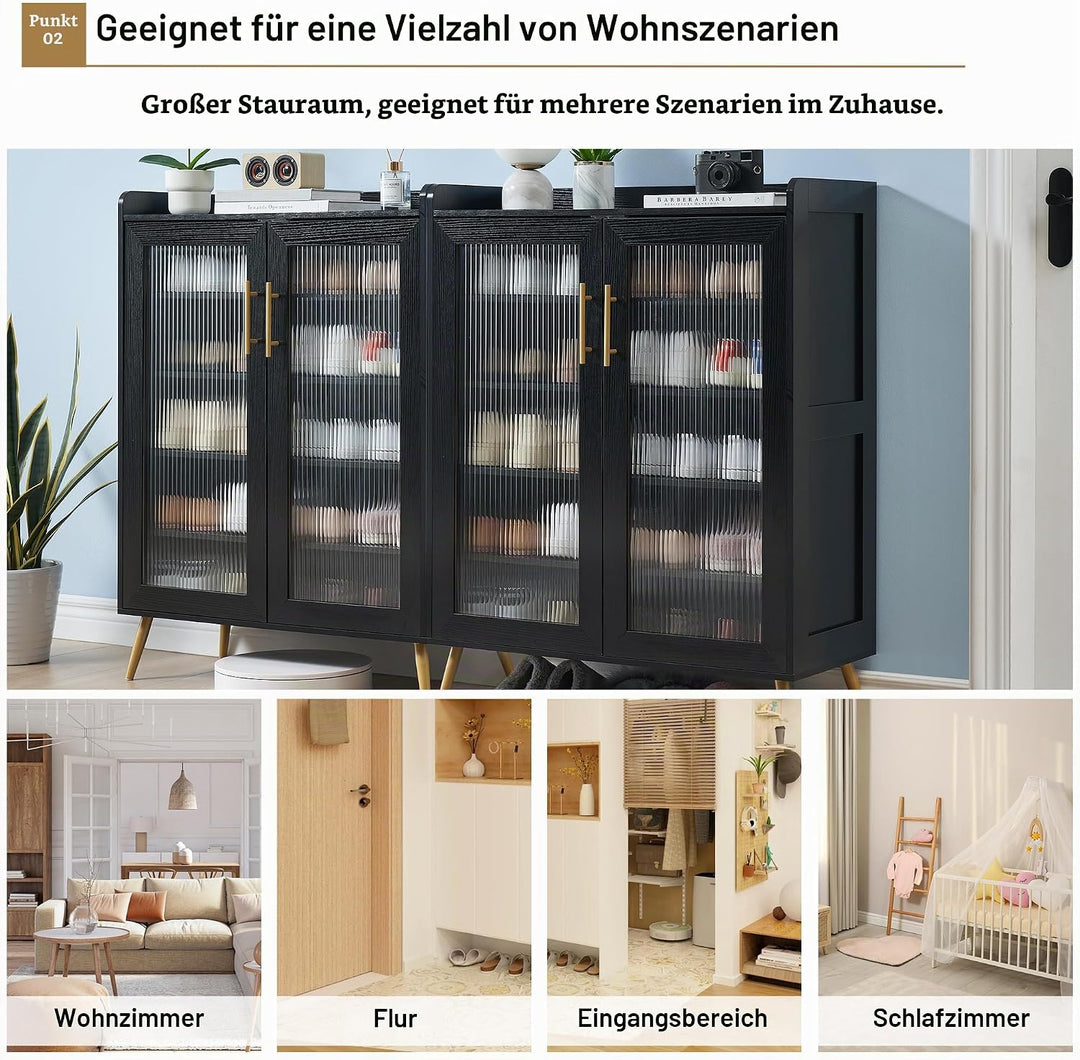 Grosser Schuhschrank Mit 2 Geriffelten Glas-Türen, 5 Ablagen, Moderner Freistehender Schuhschrank Au