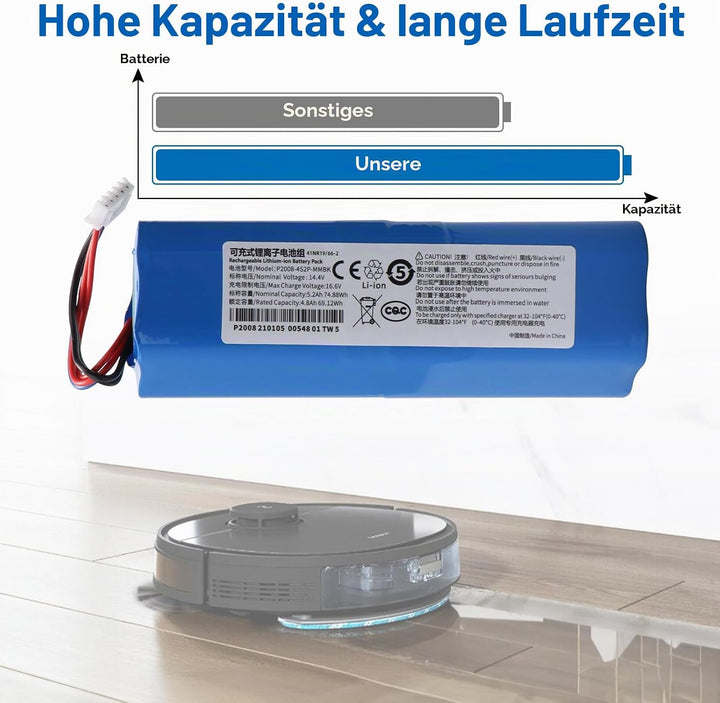 5200mAh S10-LI-144-5200 Ersatzakku, Kompatibel mit Ecovacs Deebot T5 T8 T8+ T9 T9+, Ozmo 950 T10 T9