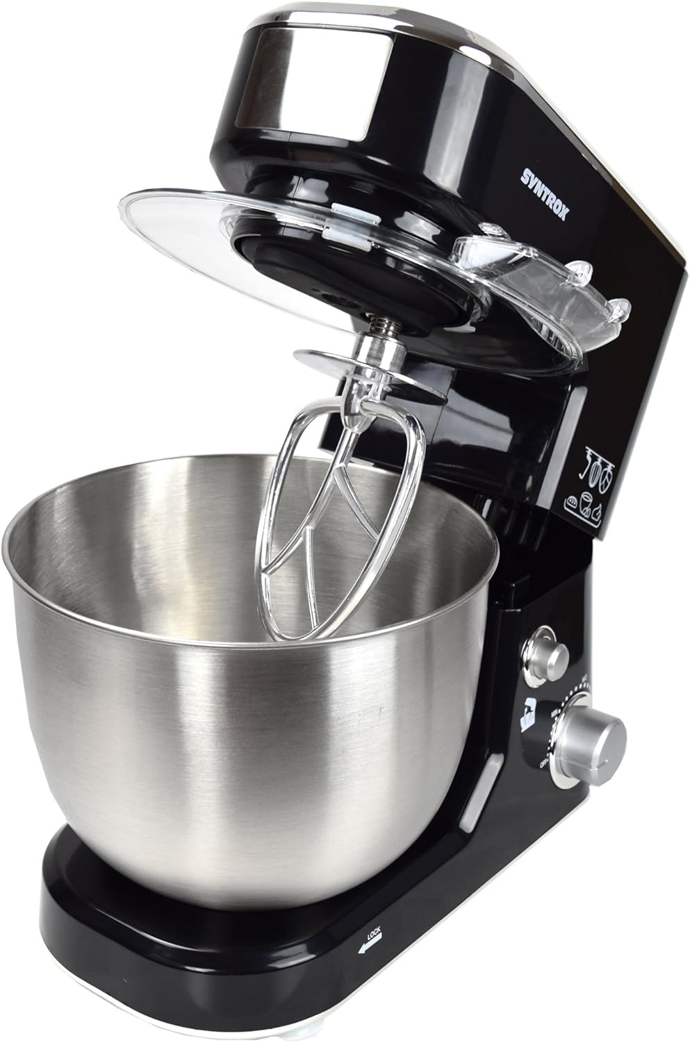 Syntrox Germany KM-1000W Küchenmaschine Knetmaschine Mixer, Edelstahl-Behälter, 5 Liter, schwarz