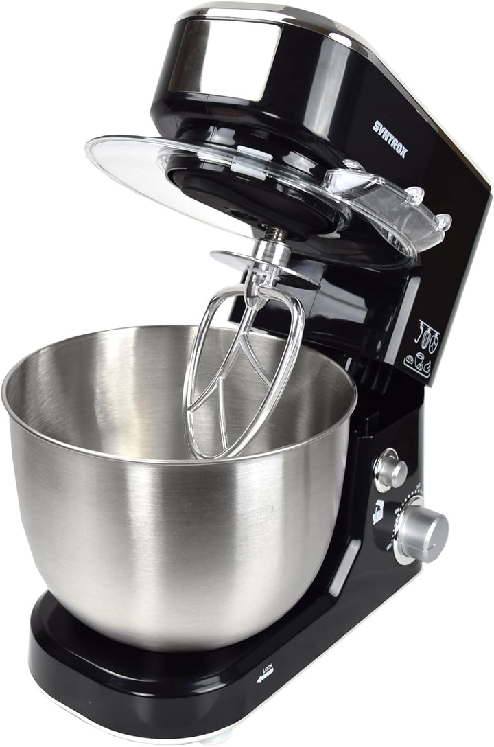 Syntrox Germany KM-1000W Küchenmaschine Knetmaschine Mixer, Edelstahl-Behälter, 5 Liter, schwarz