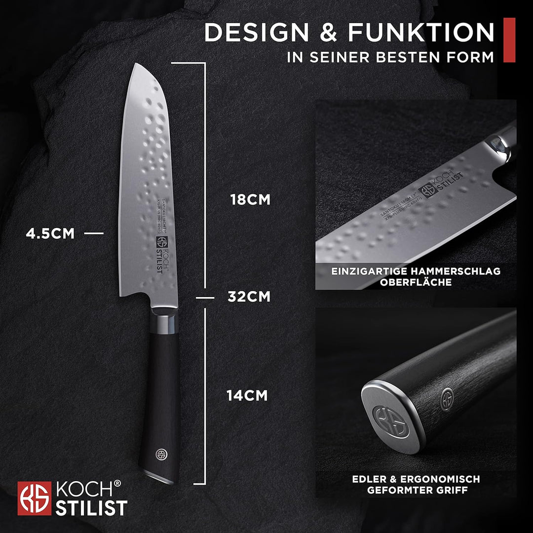 Kochstilist® Premium Santoku Messer 18 cm [+ inkl. Geschenkbox] Das Profi-Kochmesser aus extrem scha