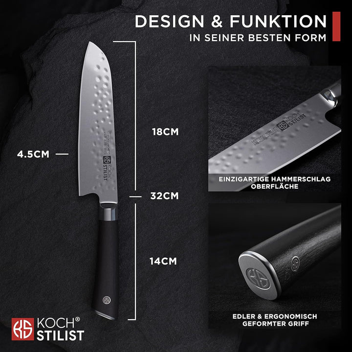 Kochstilist® Premium Santoku Messer 18 cm [+ inkl. Geschenkbox] Das Profi-Kochmesser aus extrem scha