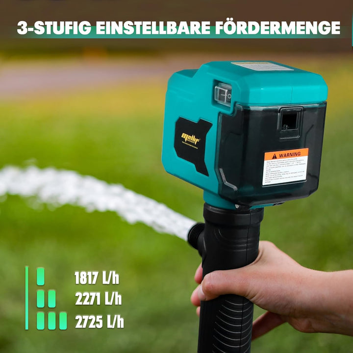 Mellif Akku Regenfasspumpe Wasserpumpe für Makita Akku 18V, max. Fördermenge 2725 L/h,Förderhöhe 8 m