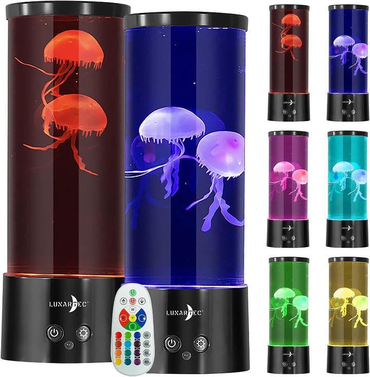Lunartec Quallenlampe: 2er-Set LED-Quallen-Leuchten, 17 Farben, 4 Modi, 3 Helligkeiten (Quallen Lava
