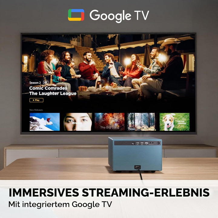 ViewSonic LX60HD Beamer Full HD 1080p mit Google TV, Mini Beamer für Heimkino, 630 ANSI Lumen, Autof