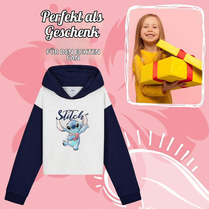 Disney Stitch Kapuzenpullover Mädchen Cropped Hoodie Kinder Teenager 7-14 Jahre - Hoodie Mädchen Ges
