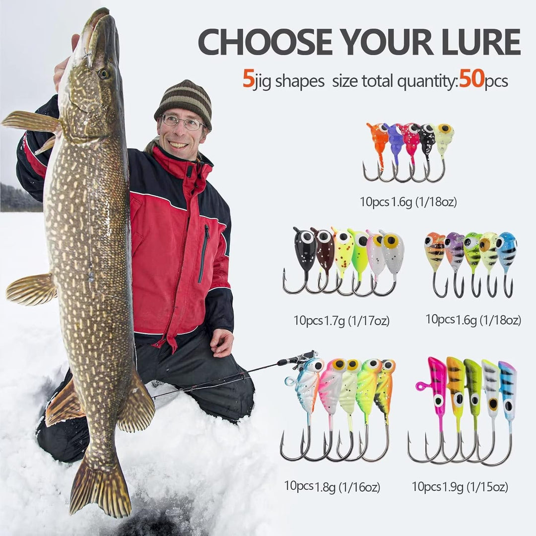 THKFISH Eisangeln Jigs Kit Eisangeln Köder für Zander Barsch Jigs Köpfe zum Eisangeln Tackle Panfish