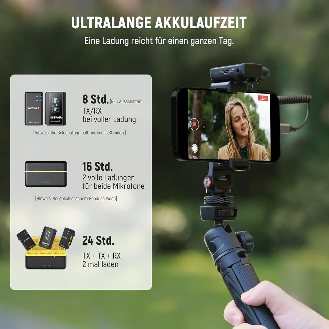 NEEWER CM28 PRO Drahtloses Lavalier Mikrofon + Ladekoffer & Reinigungstuch, Rauschunterdrückung 9 St