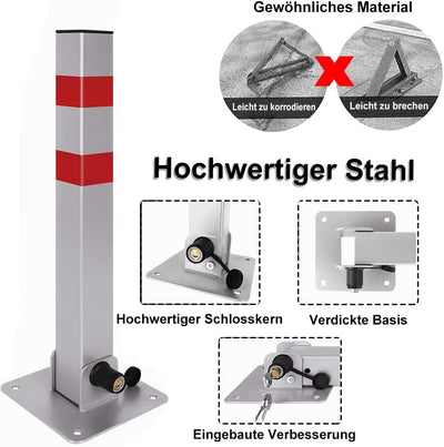 JOIEYOU Parkplatzsperre Absperrpfosten, Parkpfosten Klappbar, Parkplatzsperren mit 3 Schlüssel und R
