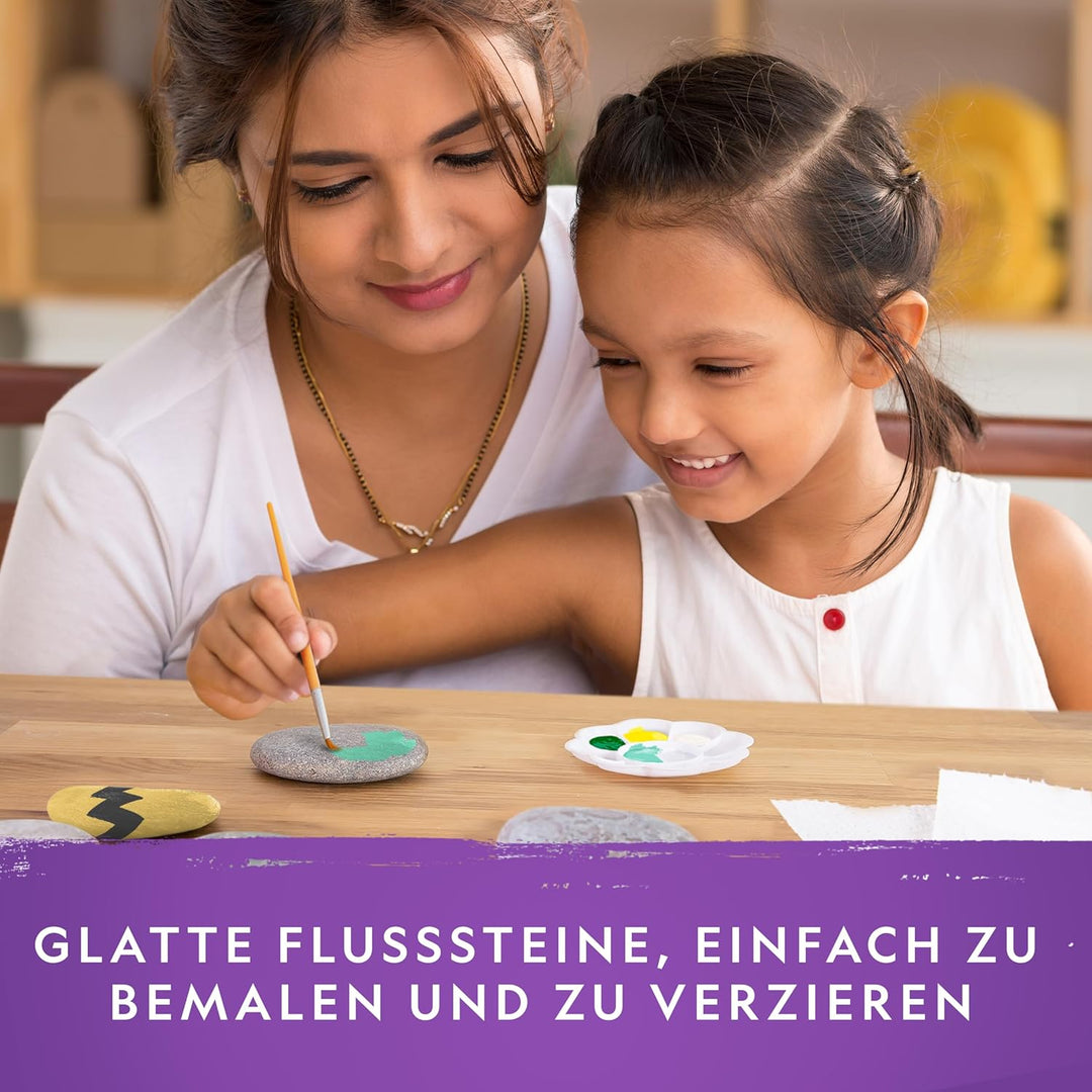 NATIONAL GEOGRAPHIC Steine Bemalen Set – Bastelset für Kinder, 15 Flusssteine mit 10 Farben &amp; Zubehö