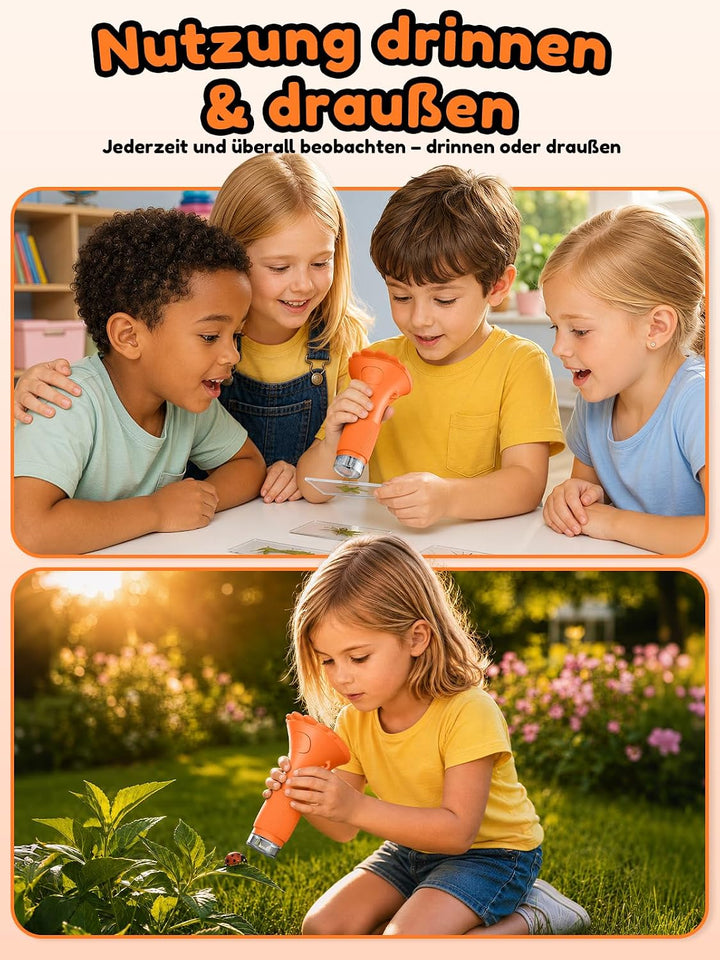 Mikroskop für Kinder, Digitales Mikroskop mit 2,0" IPS-Bildschirm Lupe 200x Vergrösserung, 8 LED Lig