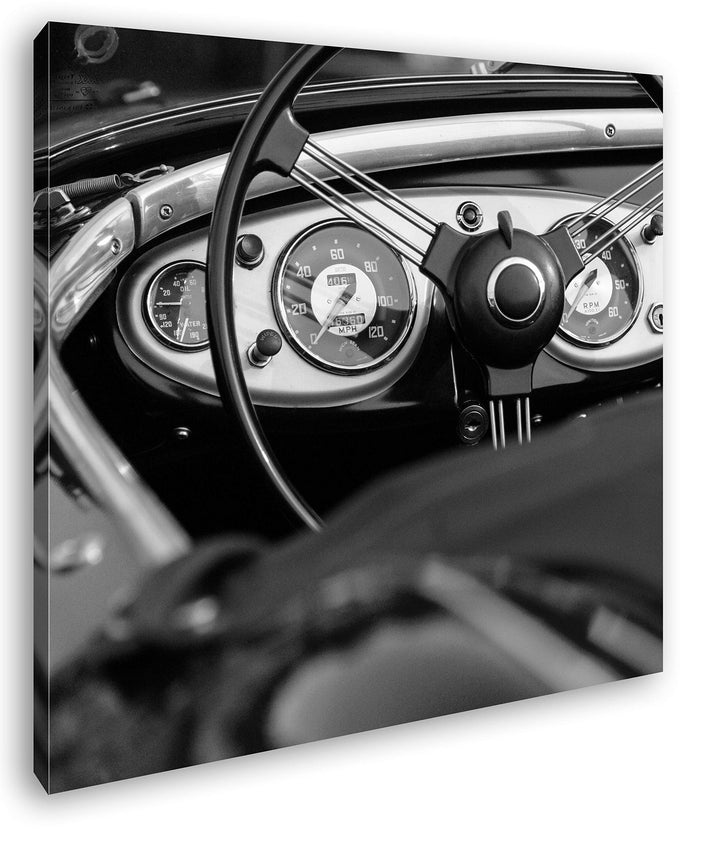 deyoli Roter Cabrio Oldtimer Format: 60x60 Effekt: Schwarz&Weiss als Leinwandbild, Motiv auf Echthol