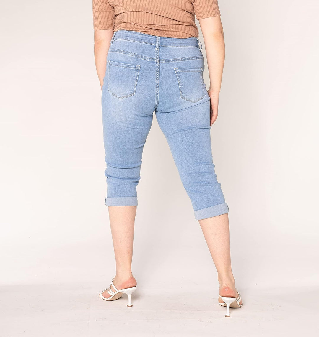 Nina Carter P200 Damen Capri Jeanshosen Grosse Grössen HIGH Waist Jeans Sommer Hose Used-Look 50 Gro