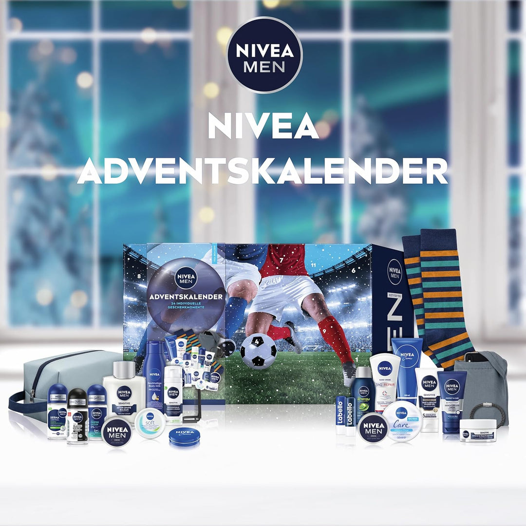 NIVEA MEN Adventskalender 2025-24 Türchen mit verwöhnenden Überraschungen, Weihnachtskalender mit Pf