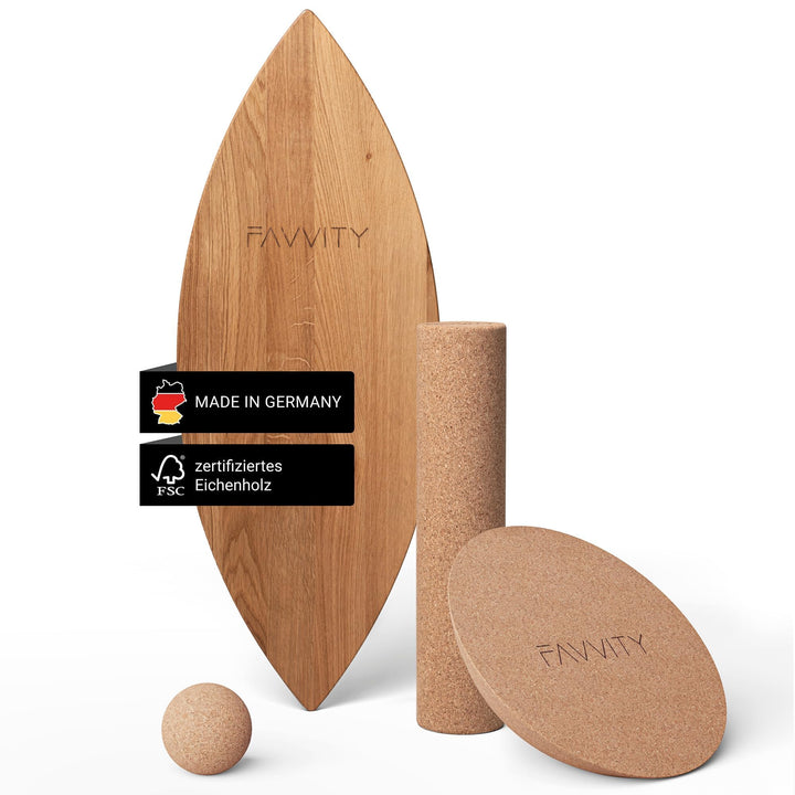 Balance Board aus Eichenholz [Handgefertigt in Deutschland] FSC-zertifizierter Gleichgewichtstrainer