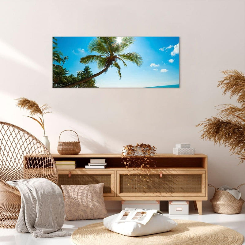 Wandbilder Dekoration Wohnzimmer Strand Palme Meer Panorama Bilder auf Leinwand 120x50cm Leinwandbil