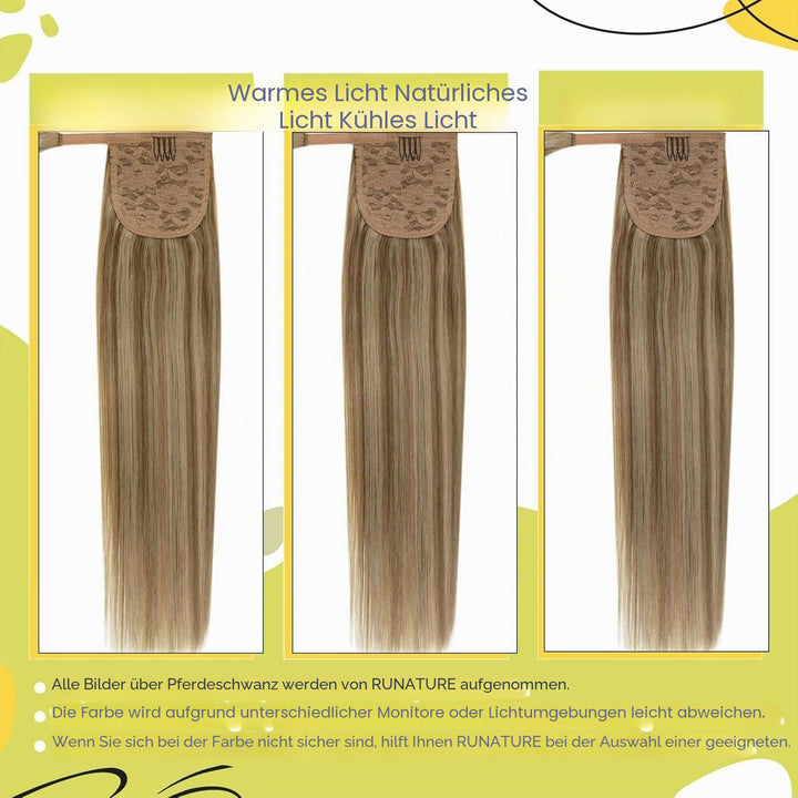 RUNATURE Zopf Echthaar Extensions Blond mit Goldblond Echthaar Pferdeschwanz Extensions Blond Clip i
