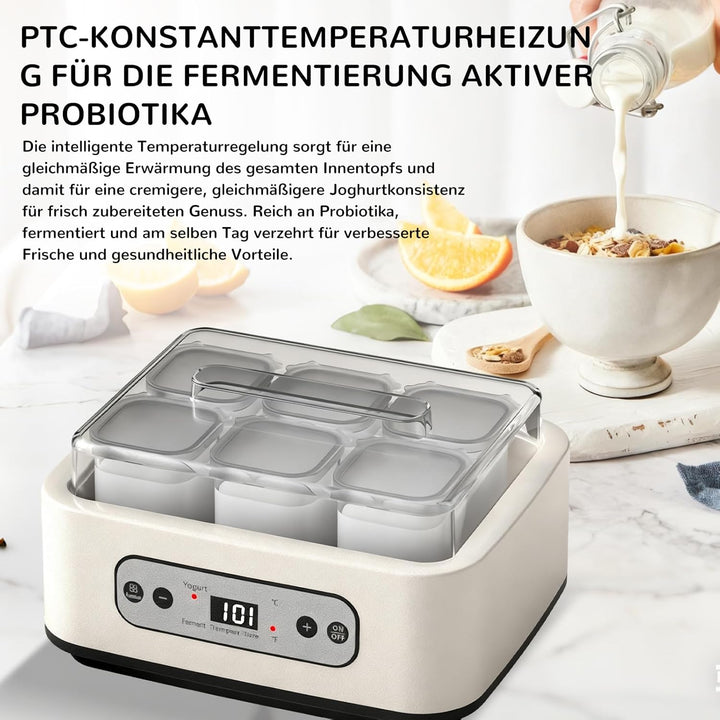 Joghurtbereiter mit 6 Glasbechern à 250 ml, Aartner Joghurt Maker Einstellbare Temperatur und Zeit,
