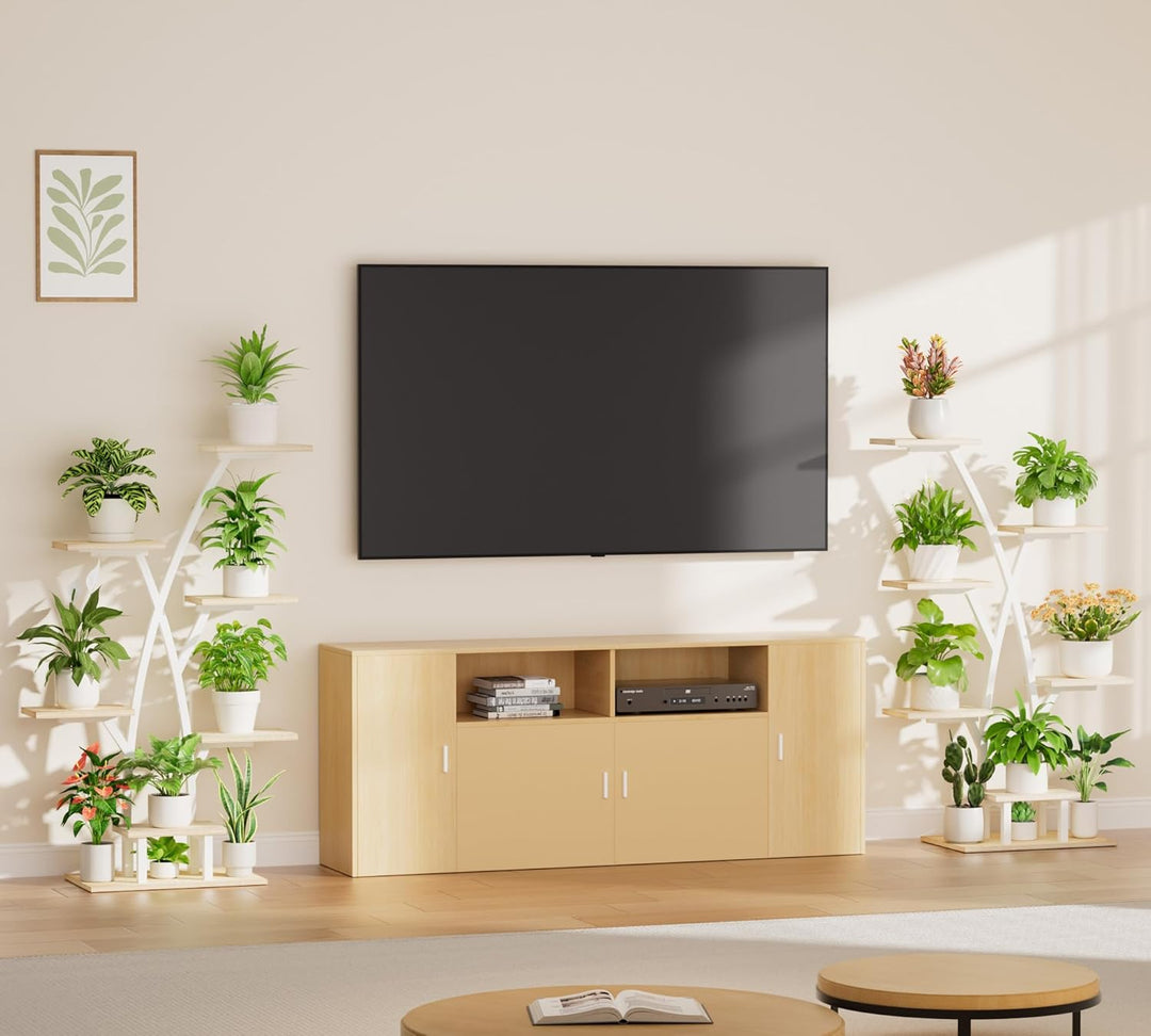 Pflanzenständer mit Wachstumslicht - 7 Ebenen Blumenständer 105cm Metall Holz Pflanzenregal - Innen