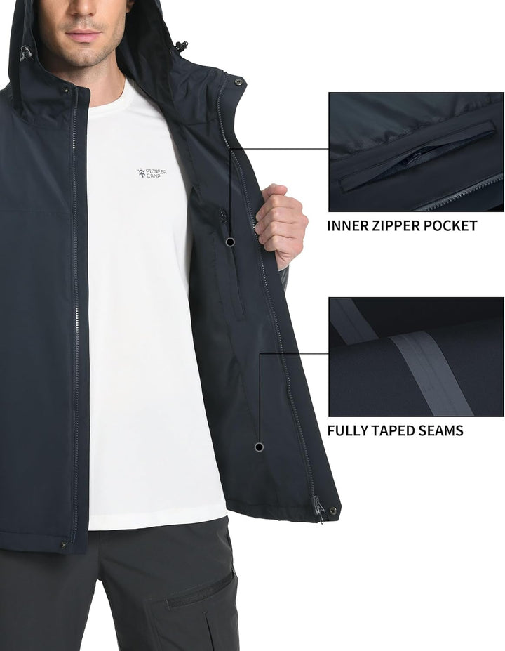 Pioneer Camp Herren Regenjacke Wasserdicht Atmungsaktiv Outdoor Jacke Mit Kapuze 4 Taschen S Marine,