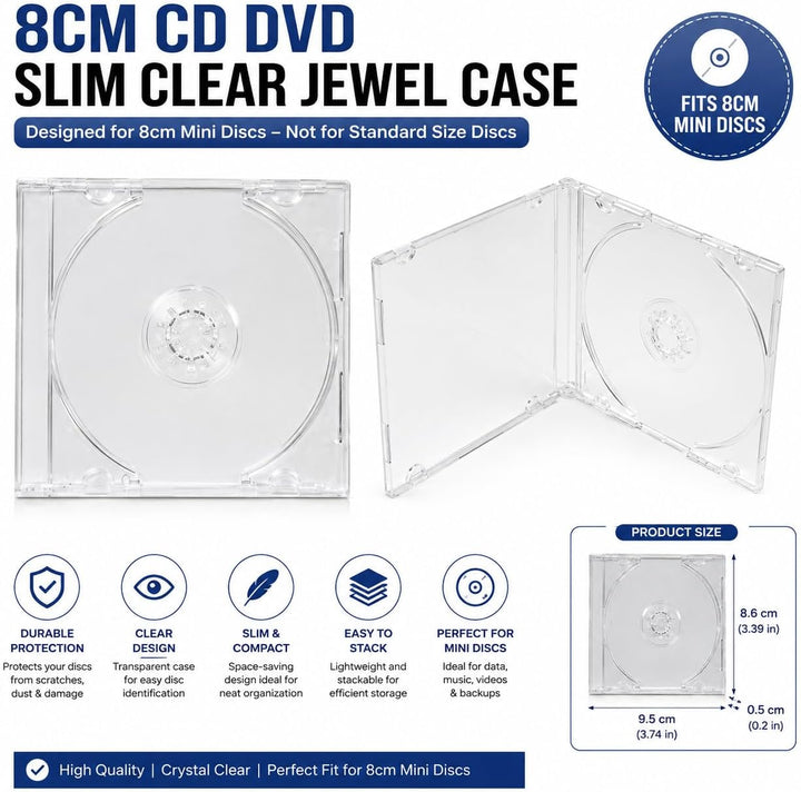 10 x einzelne 8 cm CD-/DVD-Disc-Hülle, schmal, transparent, 5,2 mm Mini-Disc-Aufbewahrungsbox, krist