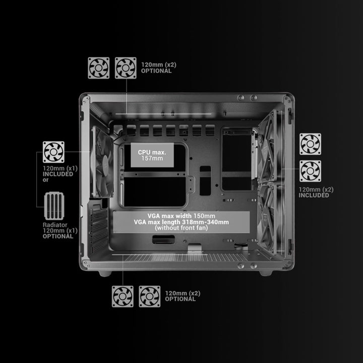 Mars Gaming MC-MPRO Schwarz, Professionelles Kompaktes Micro-ATX-Gehäuse, Volles Seitenfenster Gehär