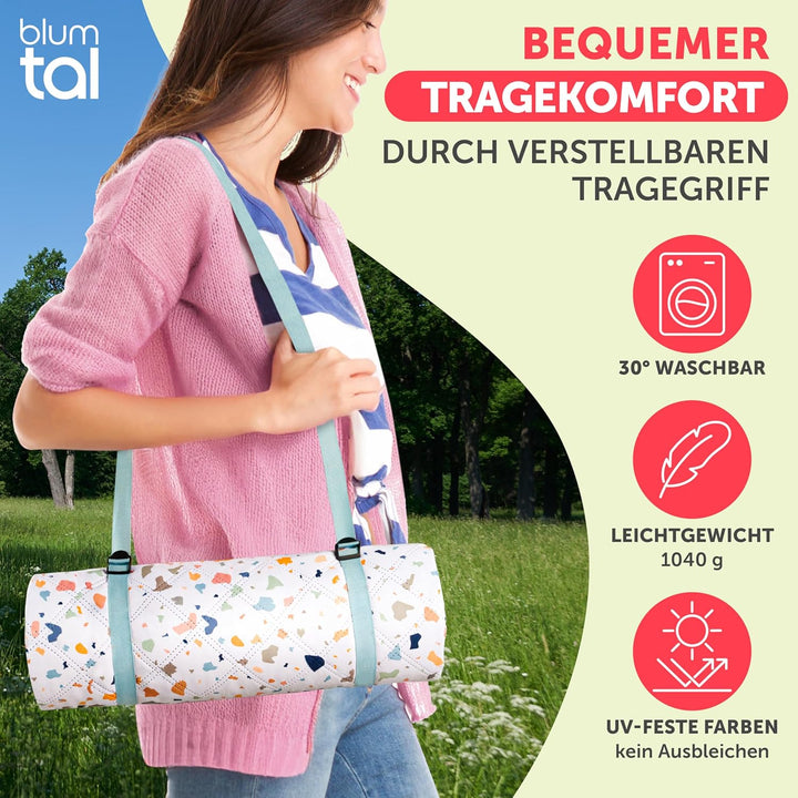 Blumtal Premium Picknickdecke wasserabweisend 200x200 cm Boho & Terrazzo Design - waschbare Strandde