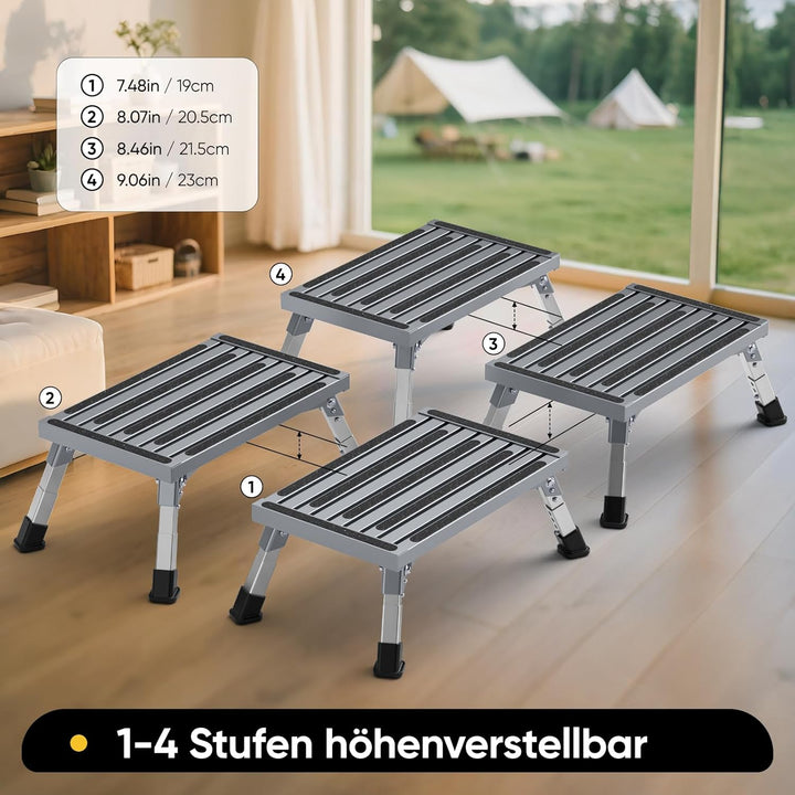 Aluminium Tritthocker Klappbar mit 350 kg Traglast &amp; 4-stufige Höhenverstellung18-24 cm, Klappbar Ru